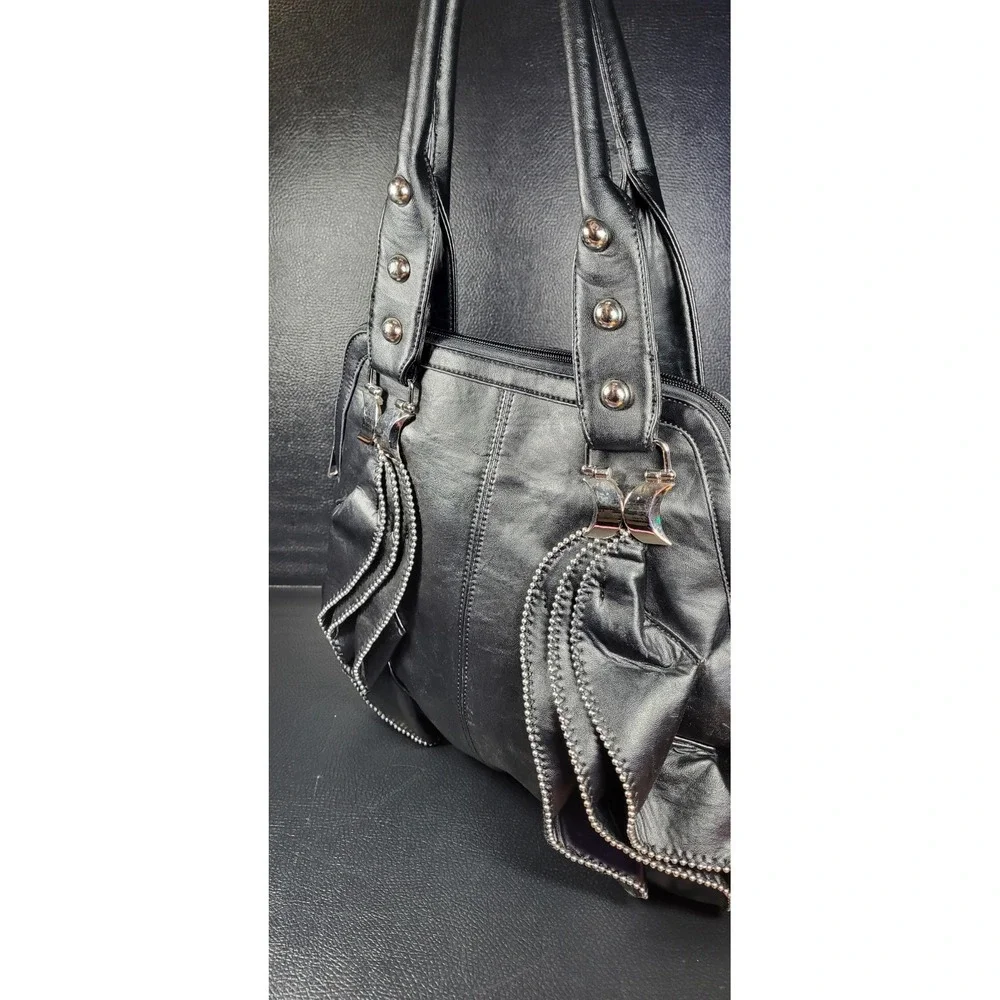 Vintage Y2K Mellow World Faux Black Leather Soho Hobo Handbag Shoulder Bag